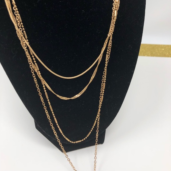 NEW 4 Strand Gold Toned Layered Disc Necklace 0211 - Picture 3 of 4